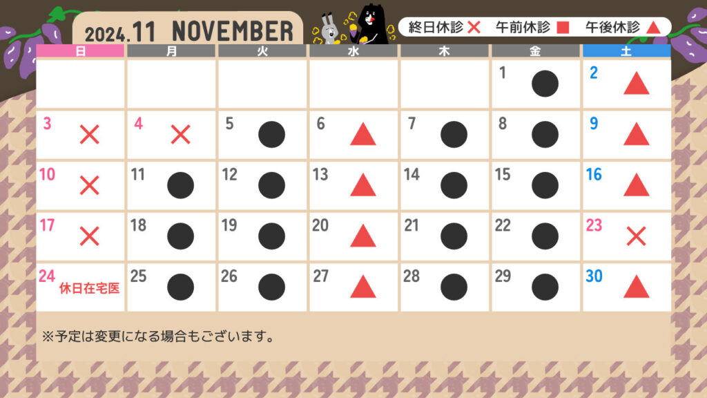 11月診療カレンダー